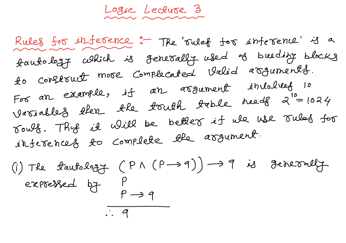 Logic Lecture 3: Rules of Inference and Proof Techniques - L3 - Studocu