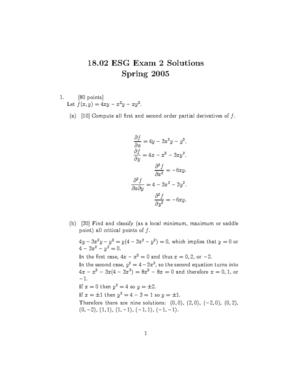 18.02 Spring 2005 ESG Exam 2 Solutions - Studocu