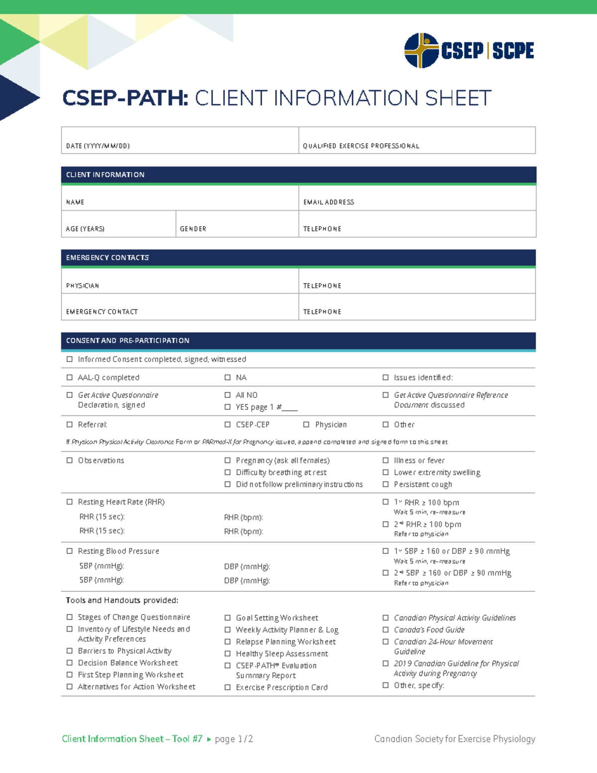 CSEP-PATH Tool #7: Comprehensive Client Info Sheet for Assessment - Studocu