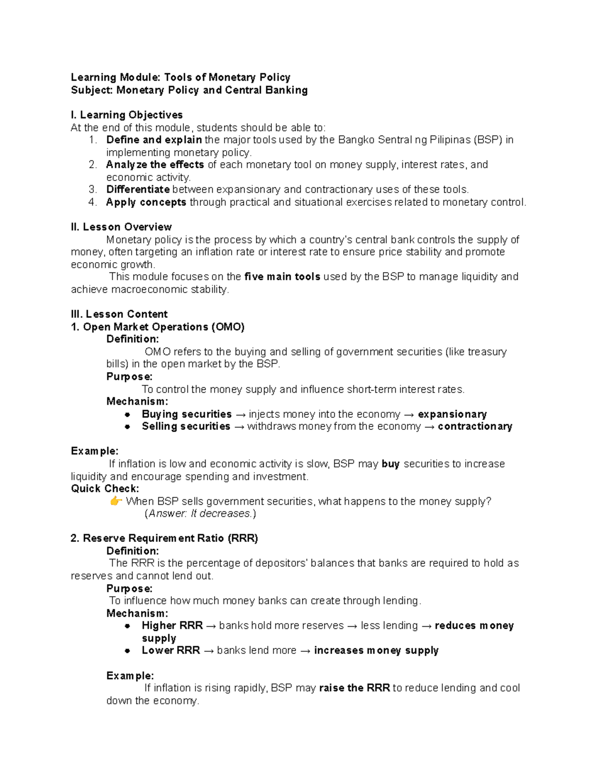 Learning Module: Tools of Monetary Policy (Monetary Policy and Central ...