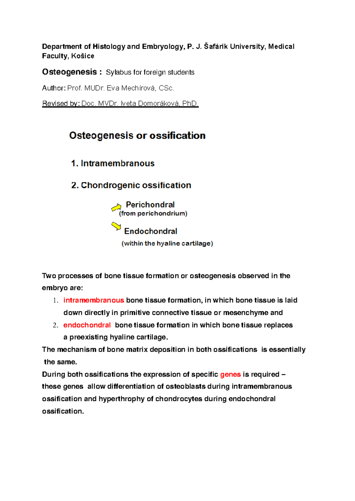 Ossification - Department of Histology and Embryology, P. J. Šafárik ...
