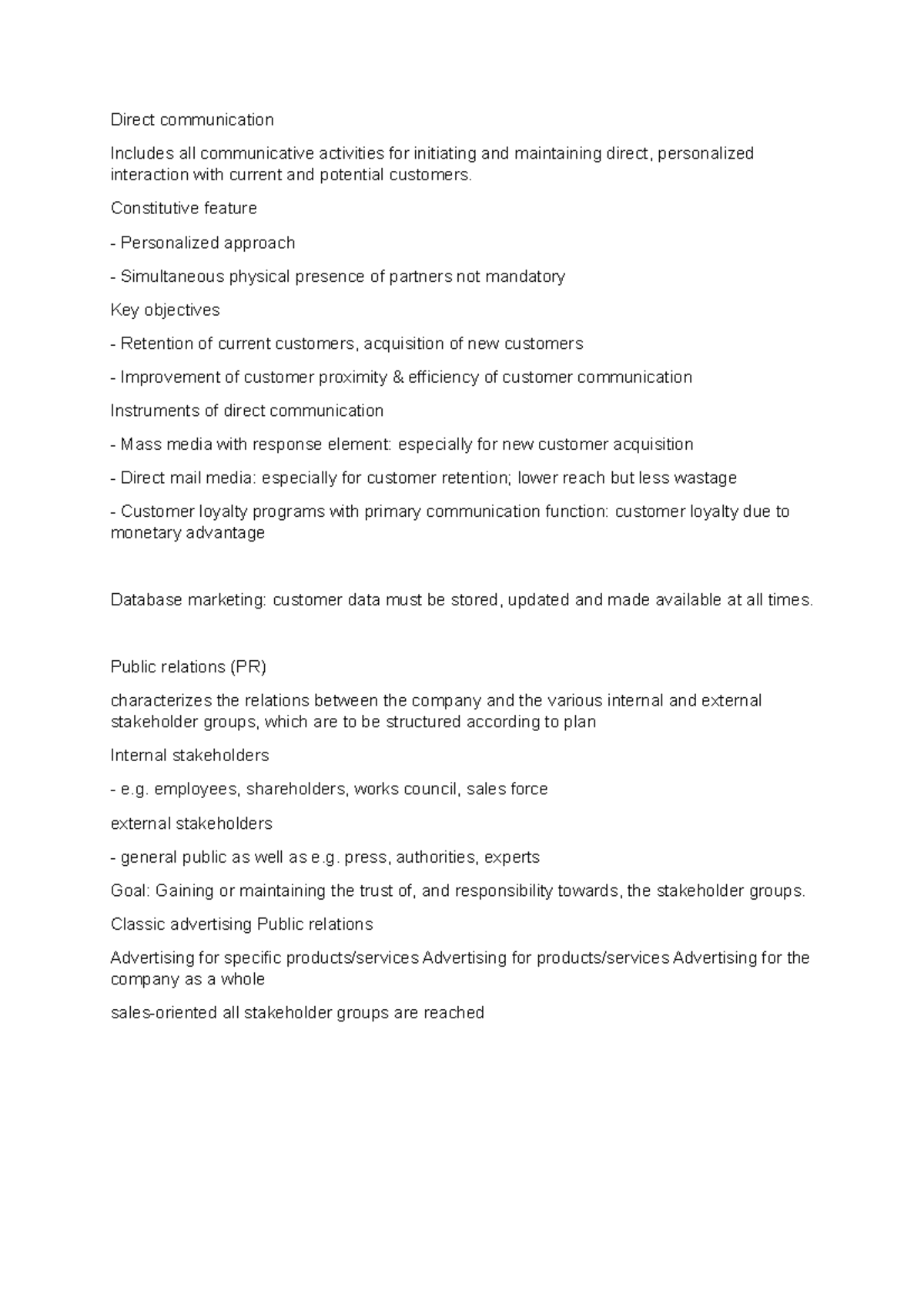 Direct communication - Lecture notes in Mkt - Direct communication ...