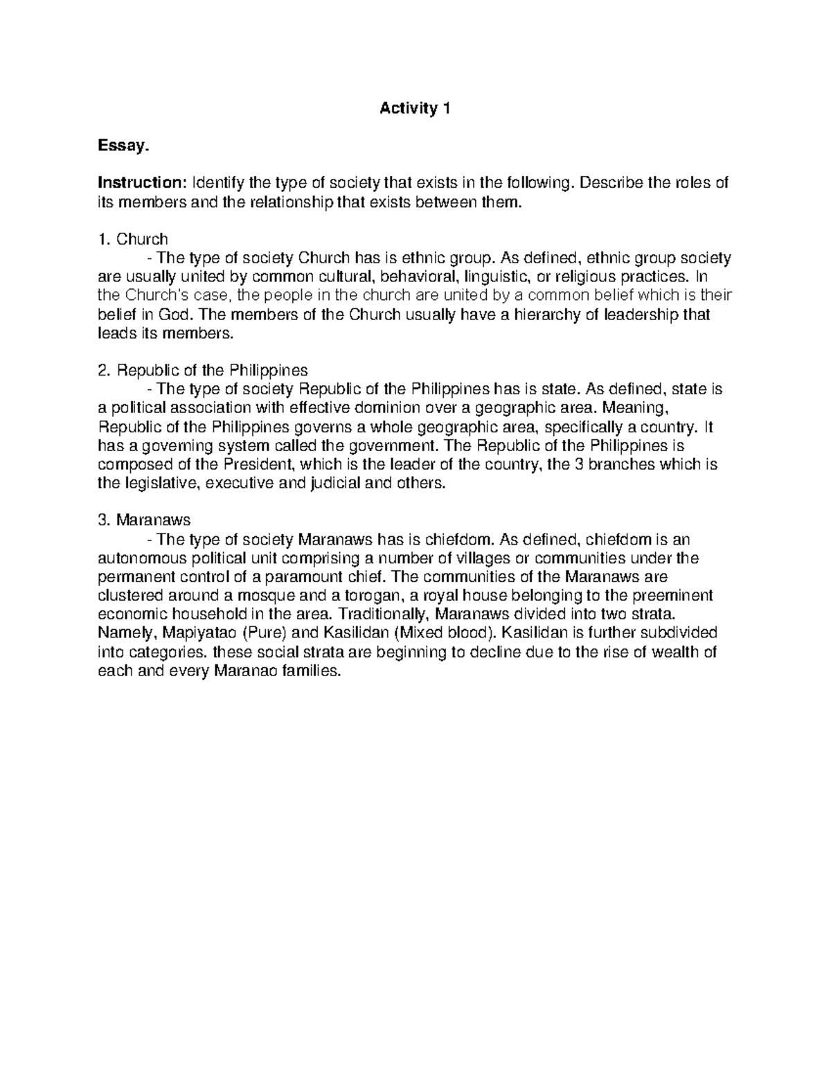 Gender and Society: Chapter 1 - Activity 1 & 2 Answers - Studocu