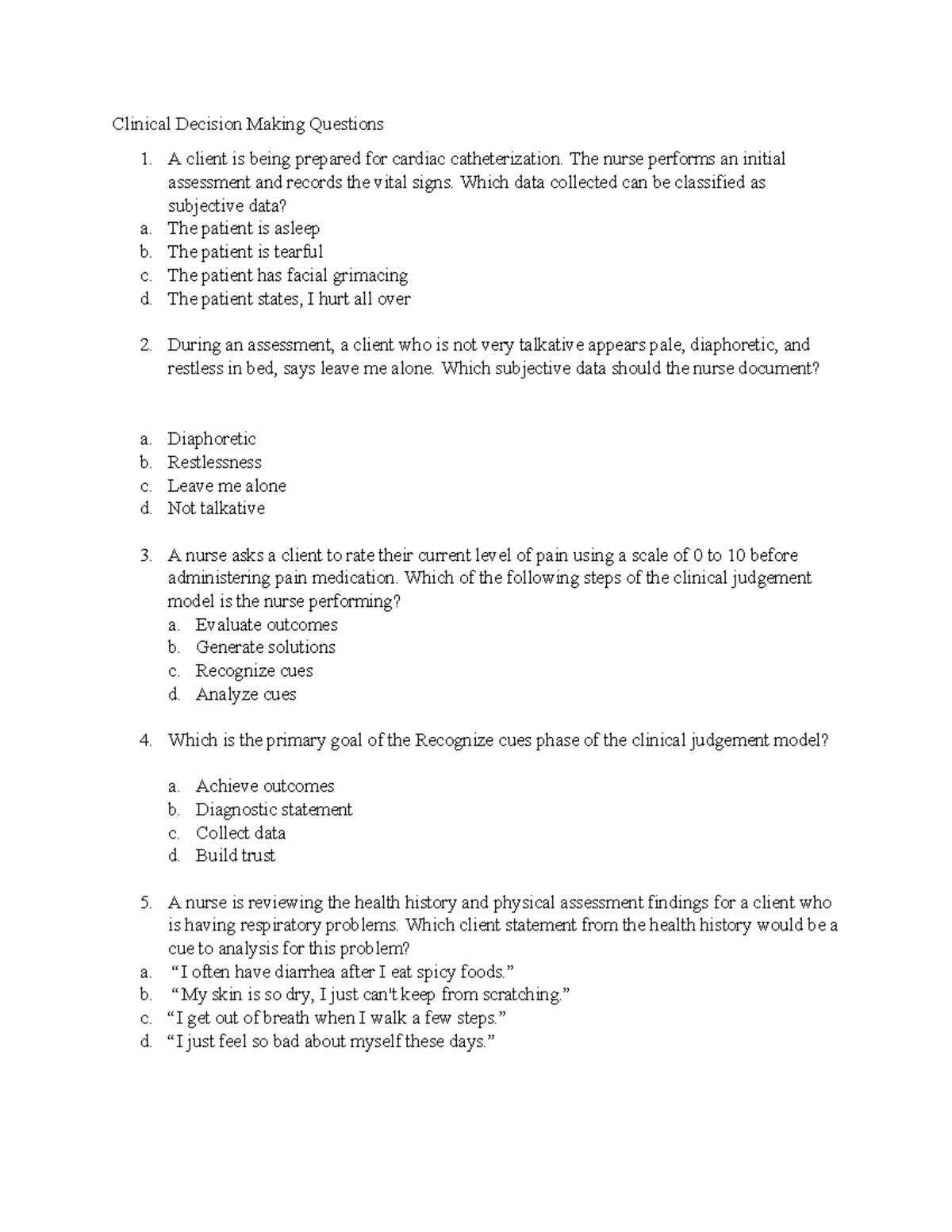 Clinical Decision Making: Nursing Interventions & Assessments (NURS 101 ...