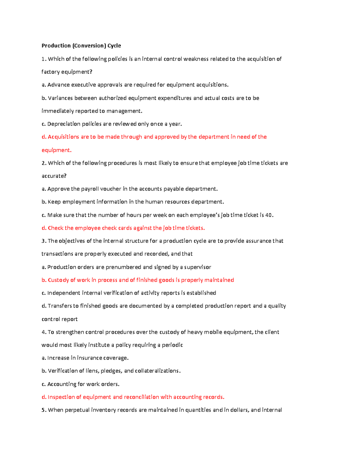 Production Cycle Internal Controls: Understanding Key Concepts - Studocu