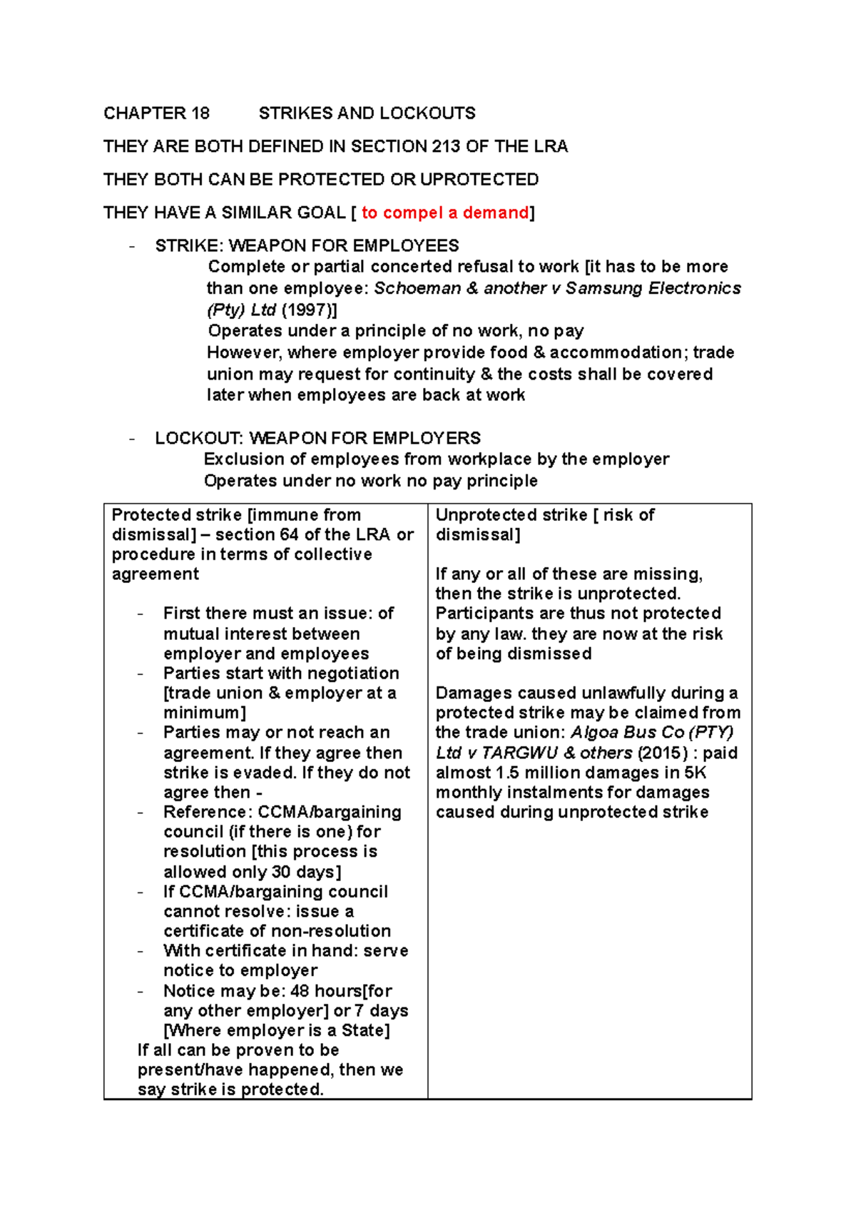 MRL3702 Chapter 18: Strikes and Lockouts Explained - Studocu