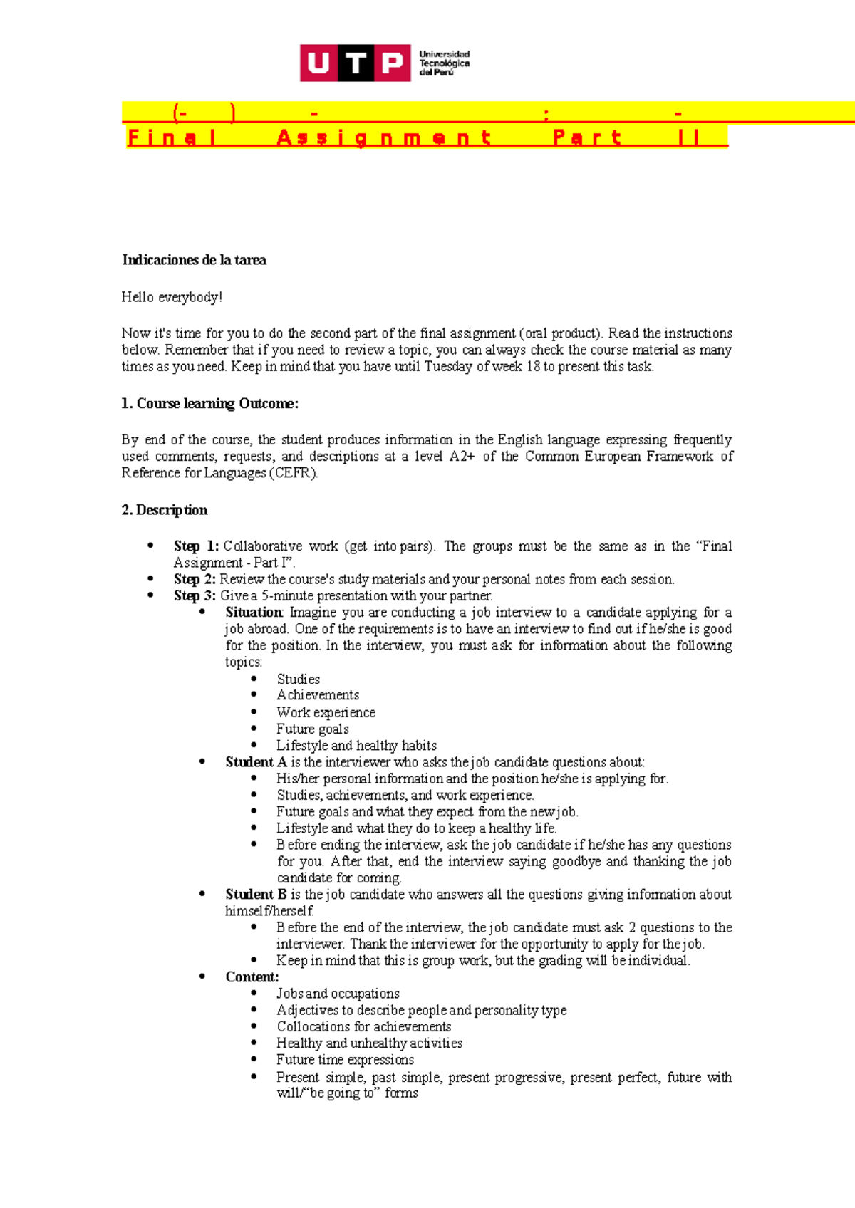 🔴 (AC-S18) Week 18 - Final Assignment Part II Instructions - Studocu