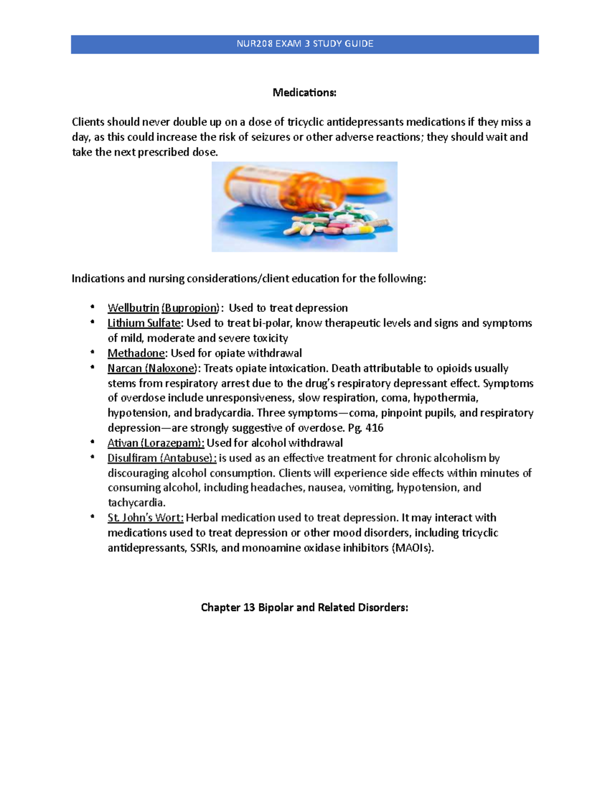 NUR208 EXAM 3 STUDY GUIDE: Mental Health & Substance Use Disorders ...