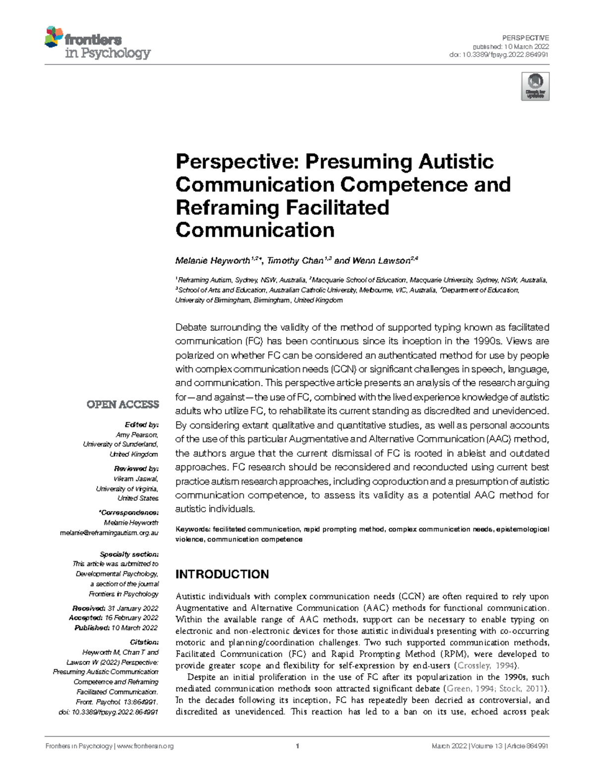 Presuming Autistic Communication Competence and Reframing Facilitated ...