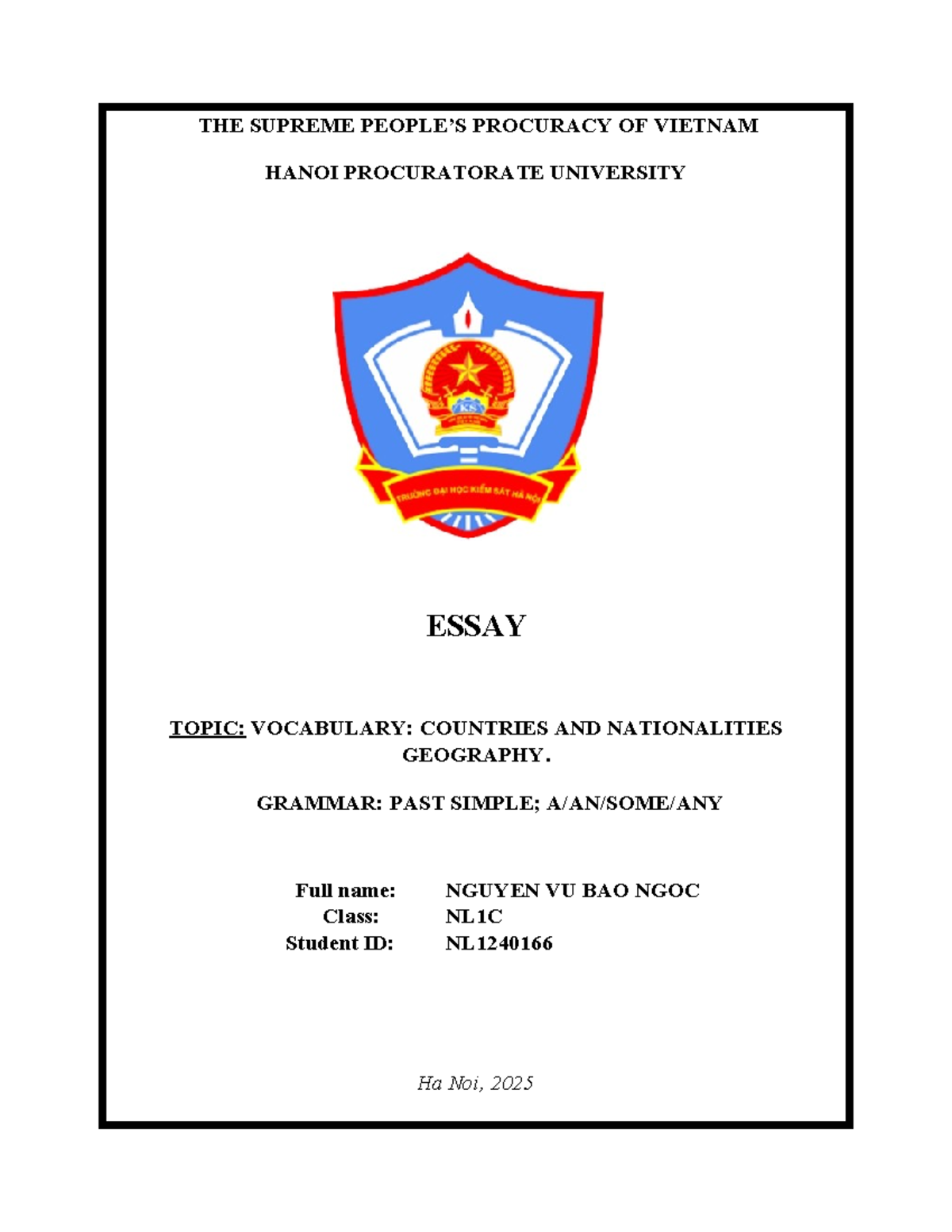 Bài tiểu luận TA2 - bgbb - ####### THE SUPREME PEOPLE’S PROCURACY OF ...
