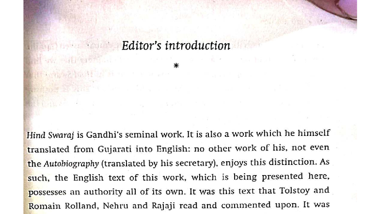 Introduction to Hind Swaraj: A Seminal Work by Gandhi - Studocu