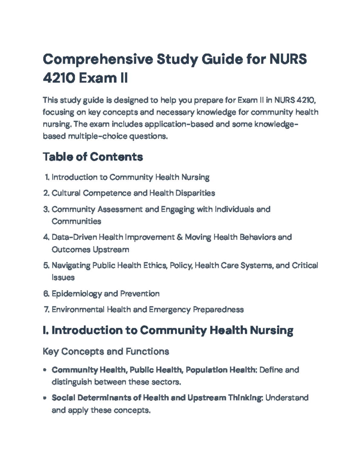 Comprehensive Study Guide for NURS 4210 Exam II: Community Health Focus ...
