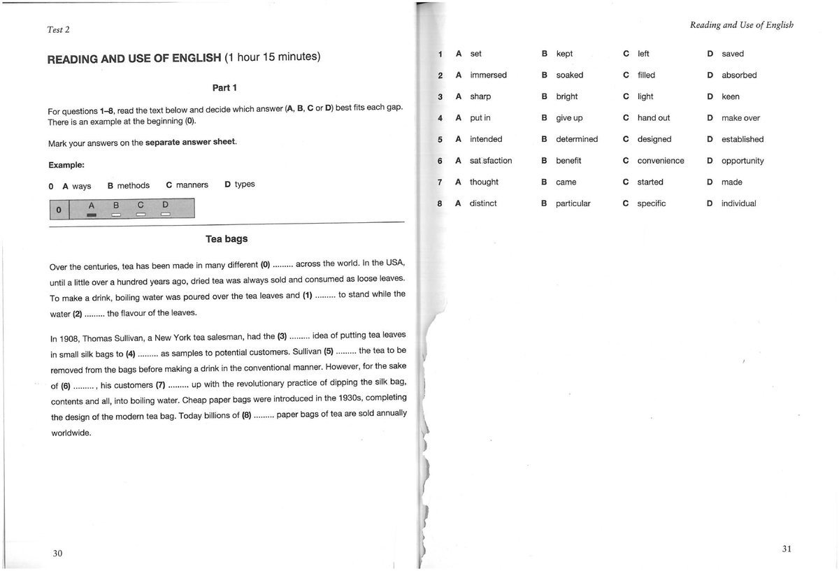 FCE 4 Reading and Use of English Test 2 Practice - Studocu
