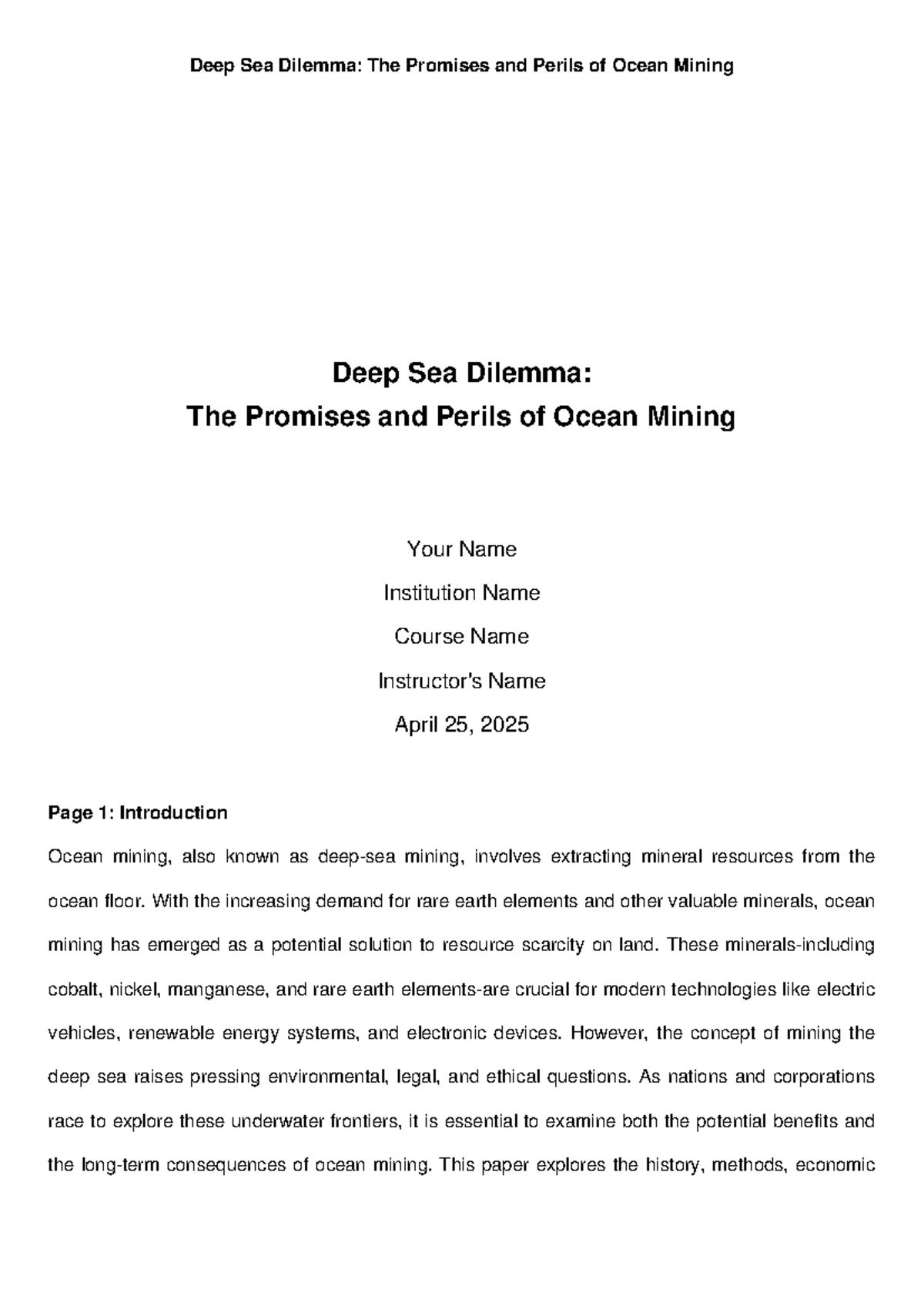 Deep Sea Mining Research Paper: Promises, Perils, and Perspectives ...
