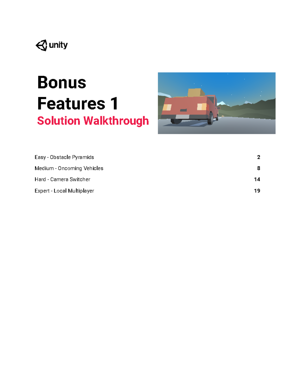 Unit 1 - Solutions for Bonus Features Walkthrough in Unity - Studocu