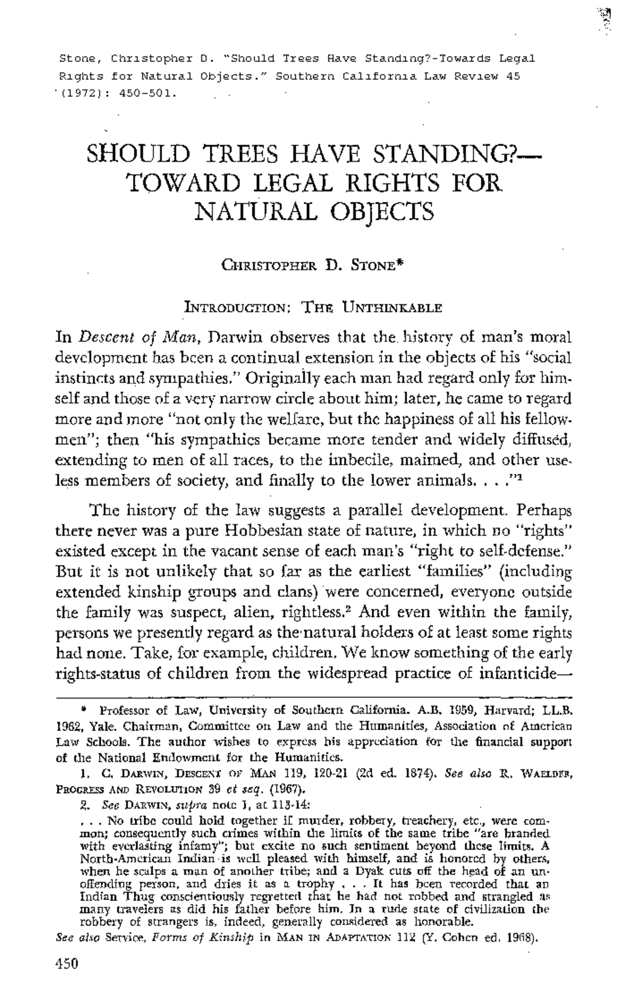 Should Trees Have Standing? - Toward Legal Rights for Natural Objects ...