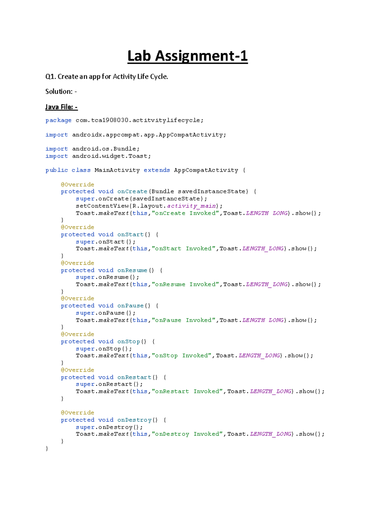 Android (CS101) Lab Assignment - Activity Lifecycle & ImageView Demo ...