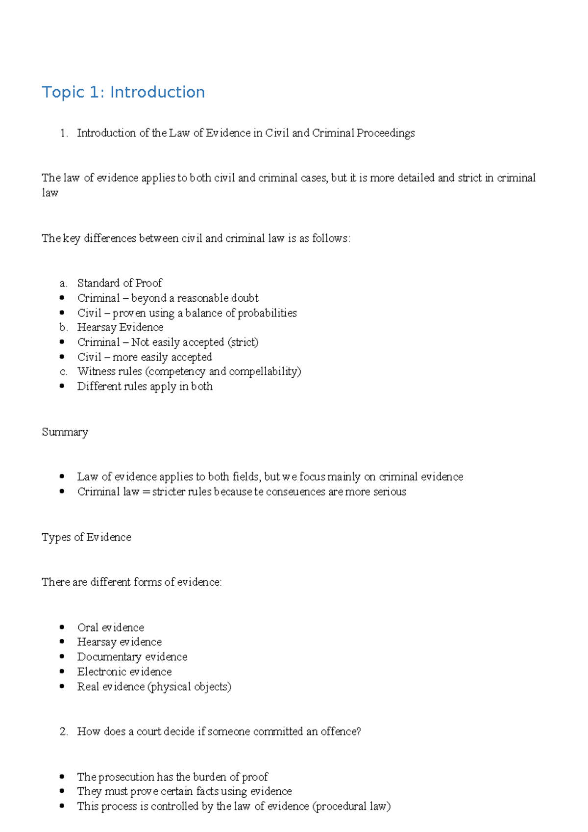 Law of Evidence: Civil & Criminal Proceedings Overview (LAW101) - Studocu
