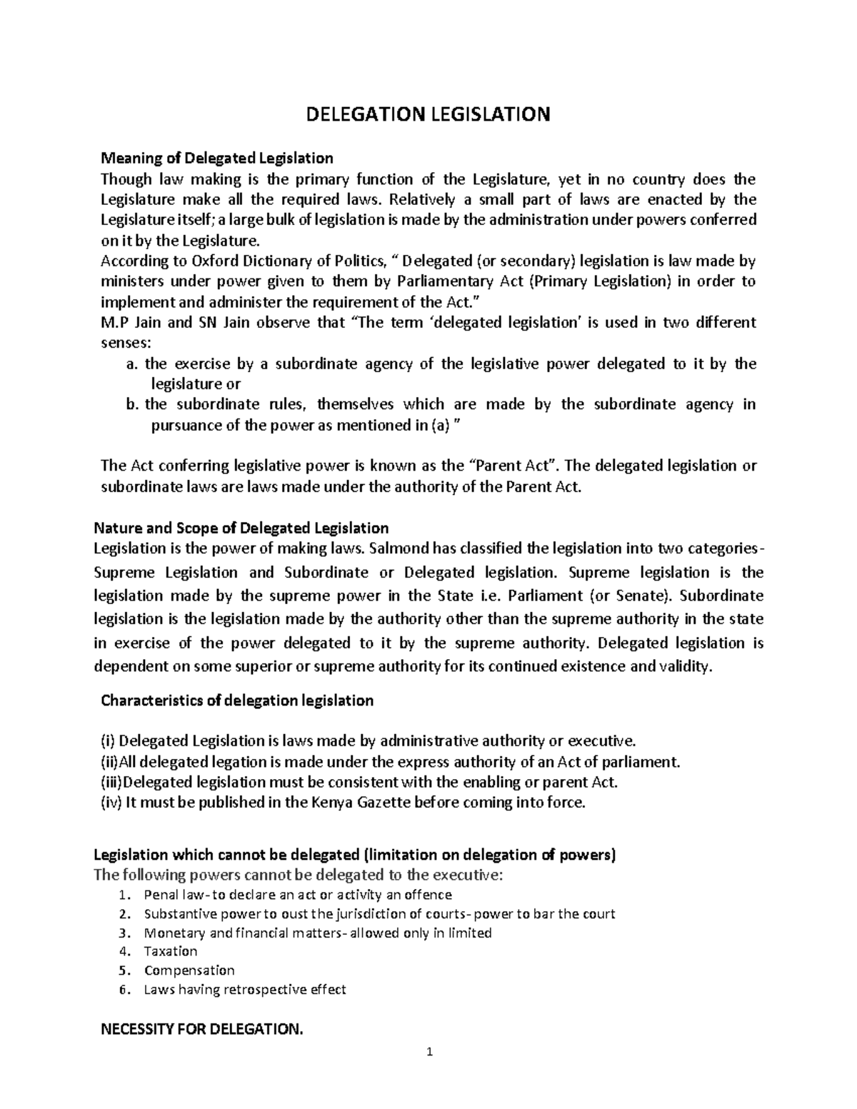 Delegated Legislation: Overview and Analysis (Nov 2024) - Studocu