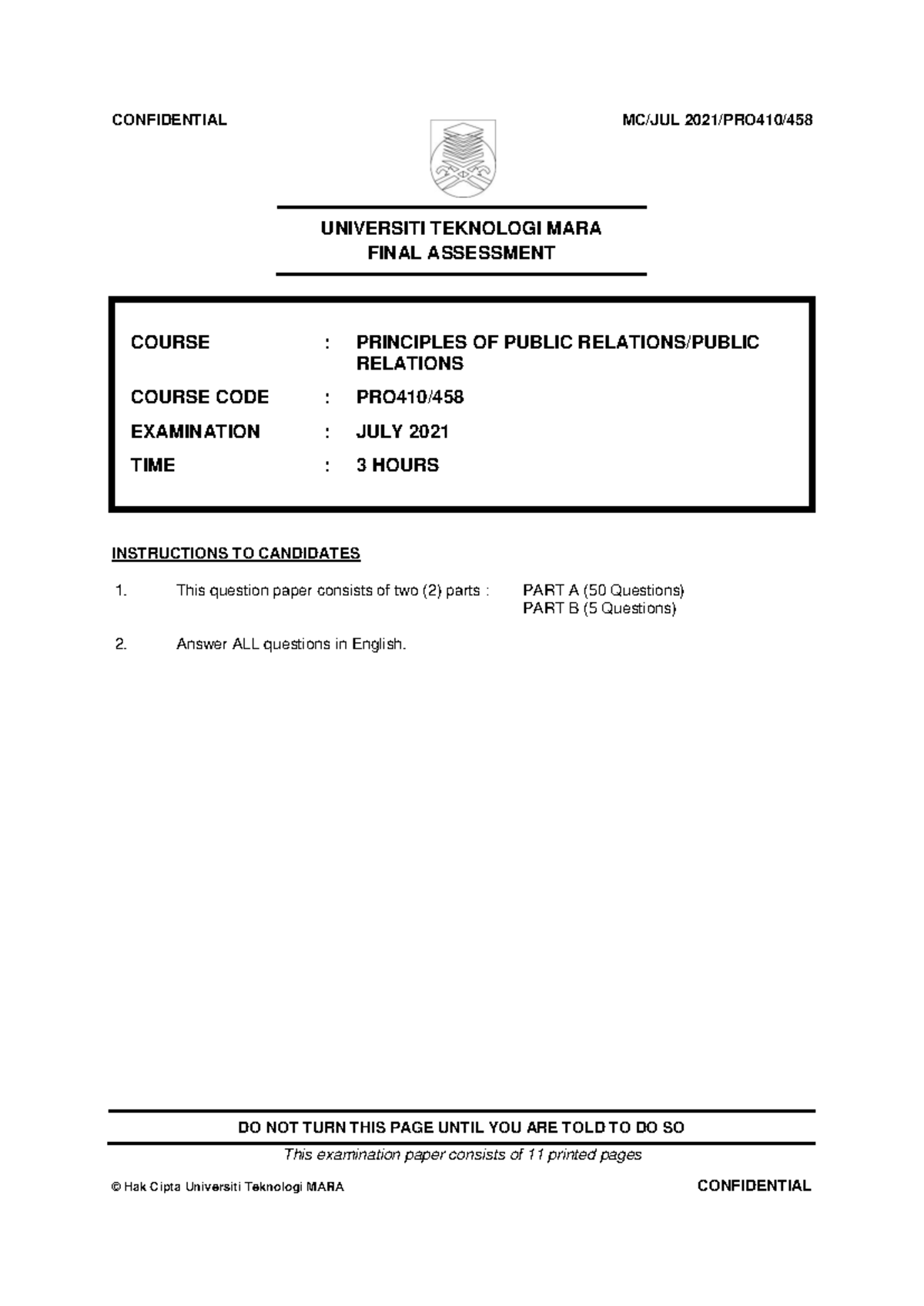 PRO410 2021 Final Assessment: Principles of Public Relations Exam ...