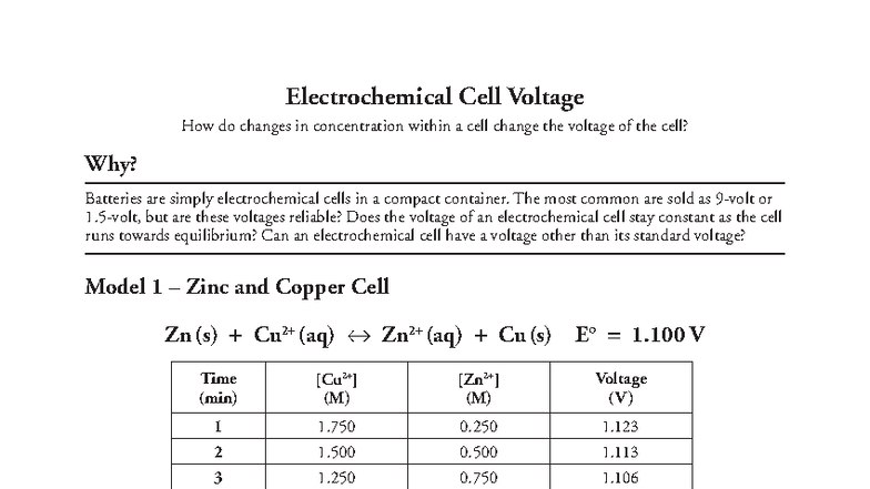 Chem - Electrochemical Cell Voltage: Concentration Effects and Analysis ...