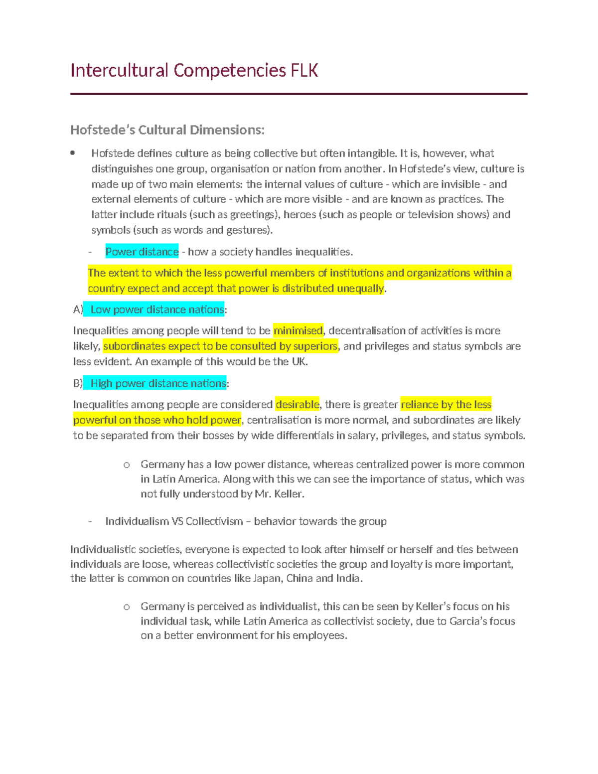 Intercultural Competencies Theory Notes (FLK) Study Guide - Studocu
