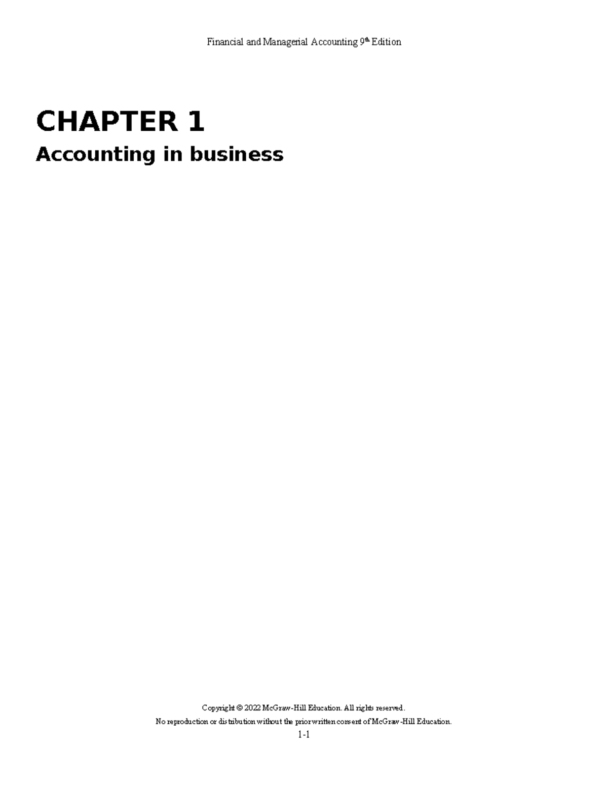 Financial and Managerial Accounting 9th Ed: CH 1 Overview & Key ...