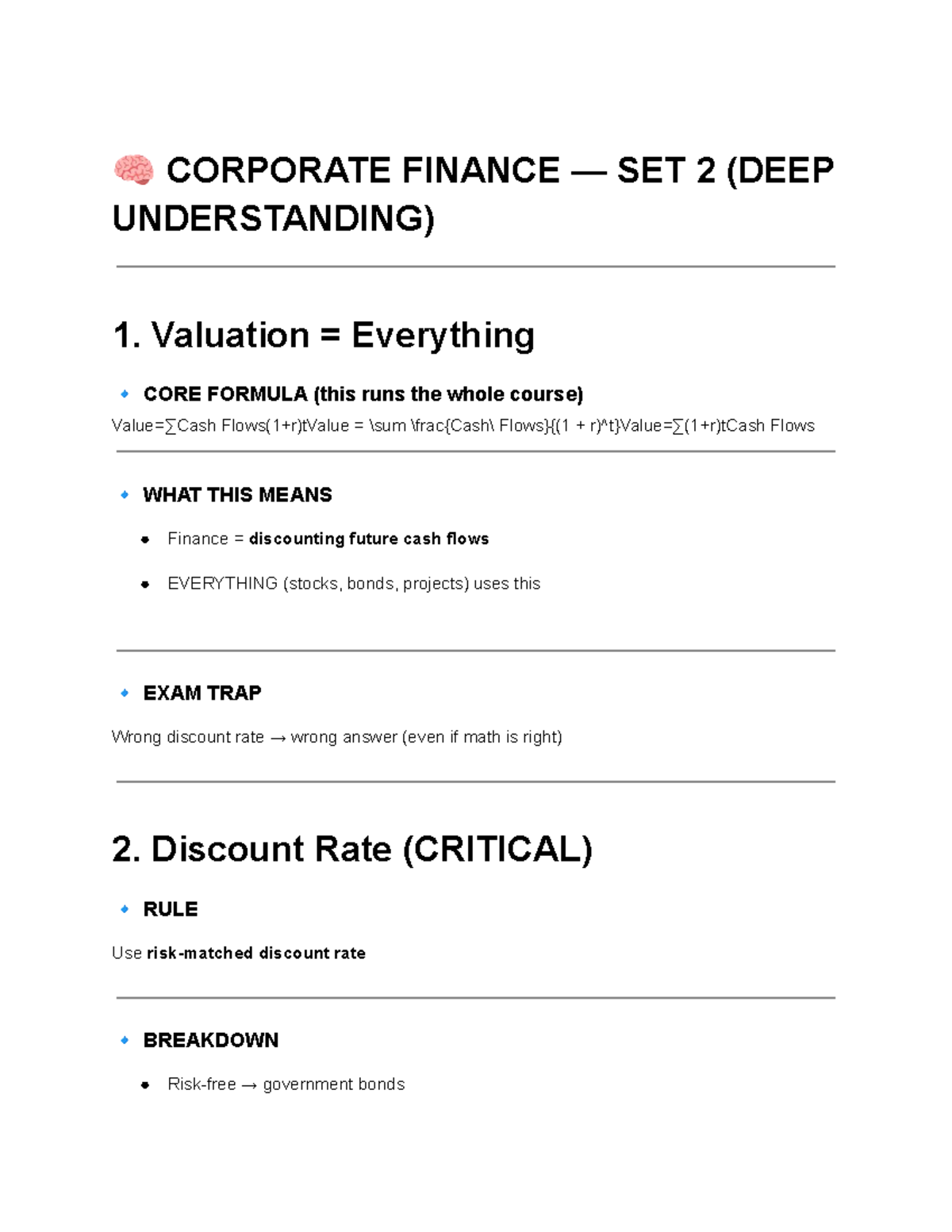 Corporate Finance Notes 2: Key Concepts & Exam Insights - Studocu