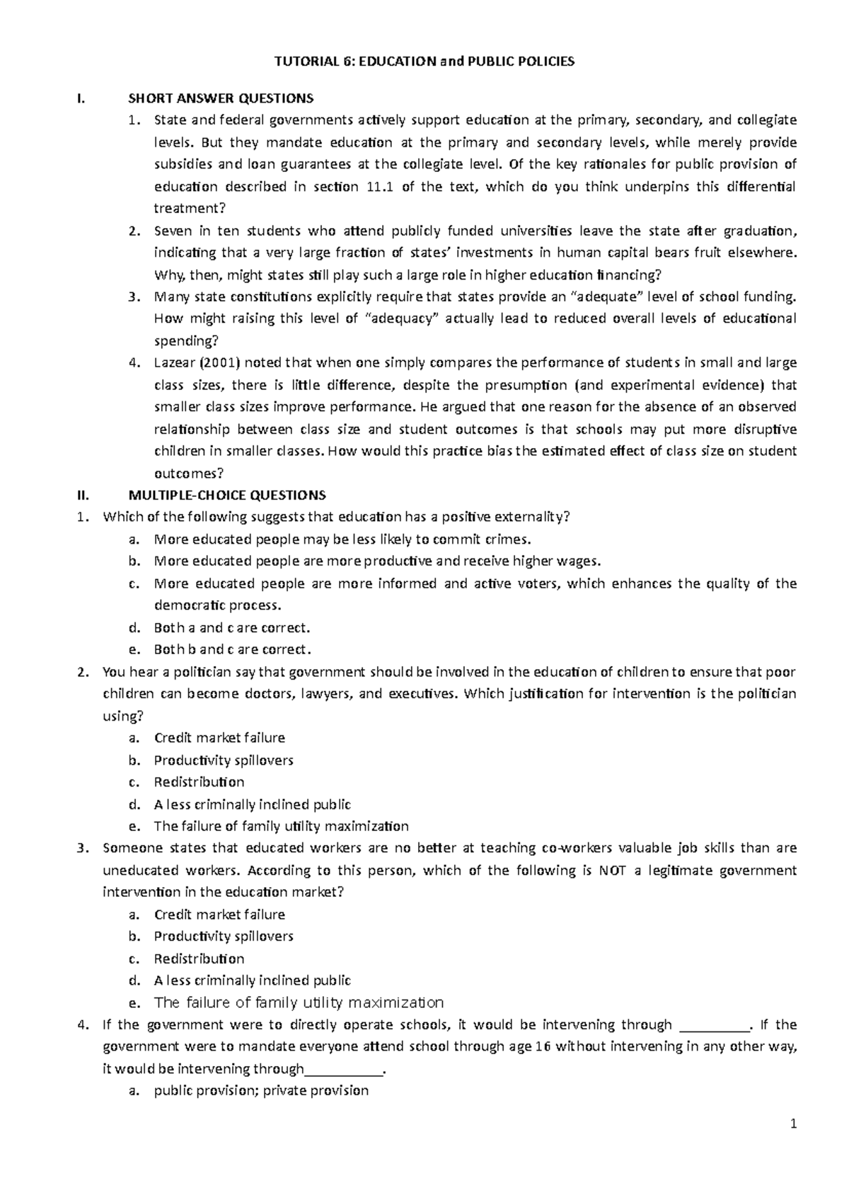 Tutorial 6: Education and Public Policies Analysis and Insights - Studocu