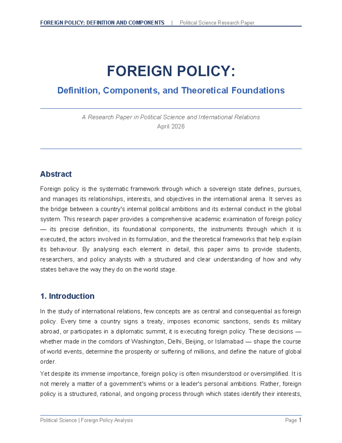 POLITICAL SCIENCE 101: FOREIGN POLICY DEFINITION & COMPONENTS - Studocu