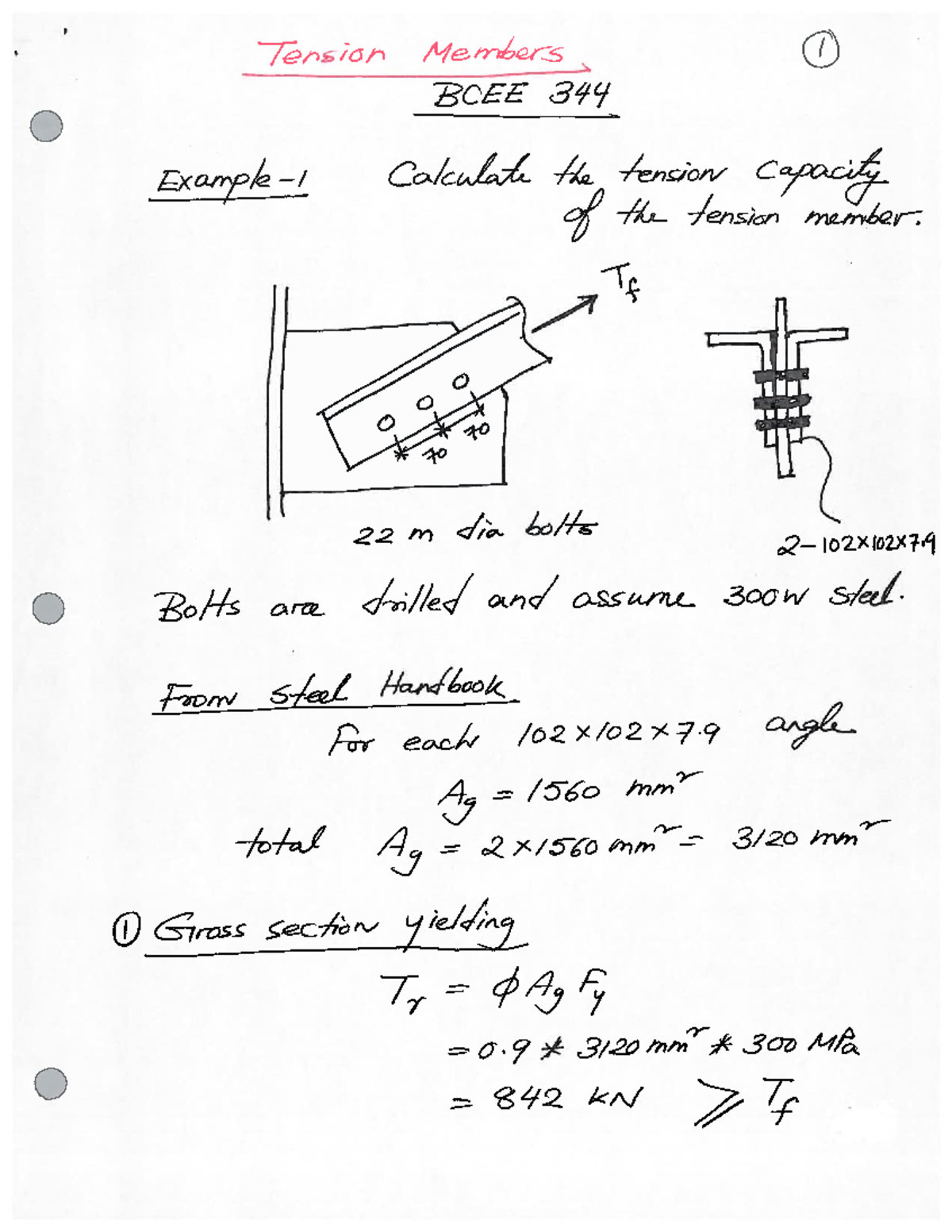Examples on Tension Members BCEE 344: Capacity Calculations - Studocu