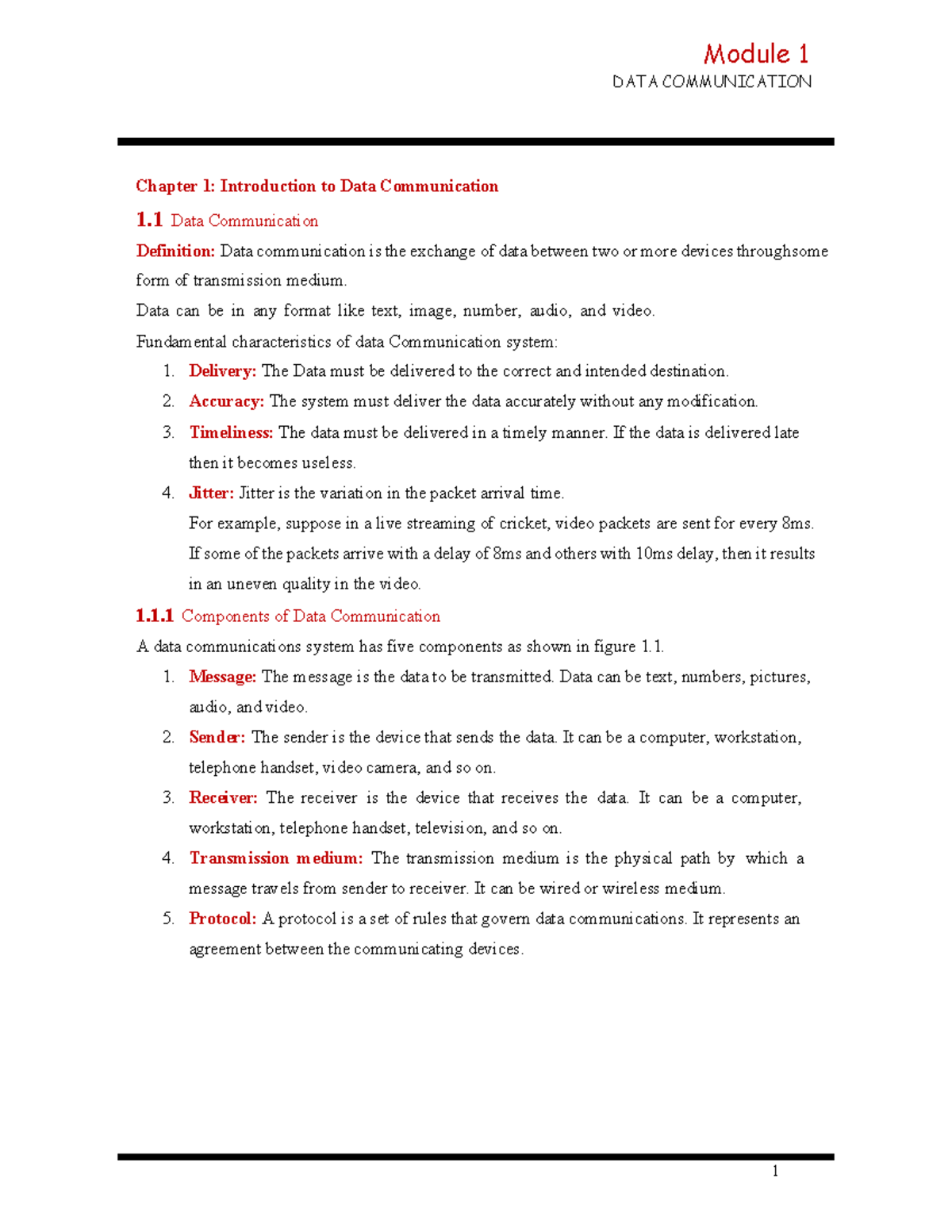 Module 1 DATA COMMUNICATION: Intro to Data Communication Concepts - Studocu