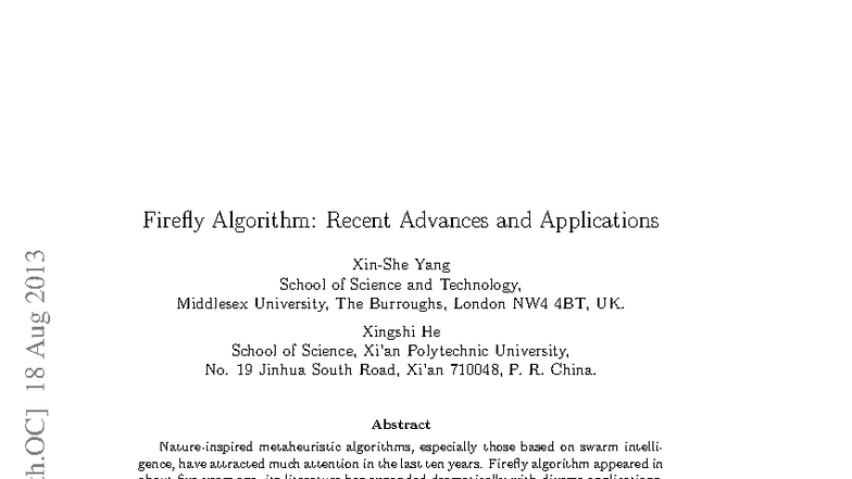 Firefly Algorithm (FA) Review: Advances & Applications in Optimization ...