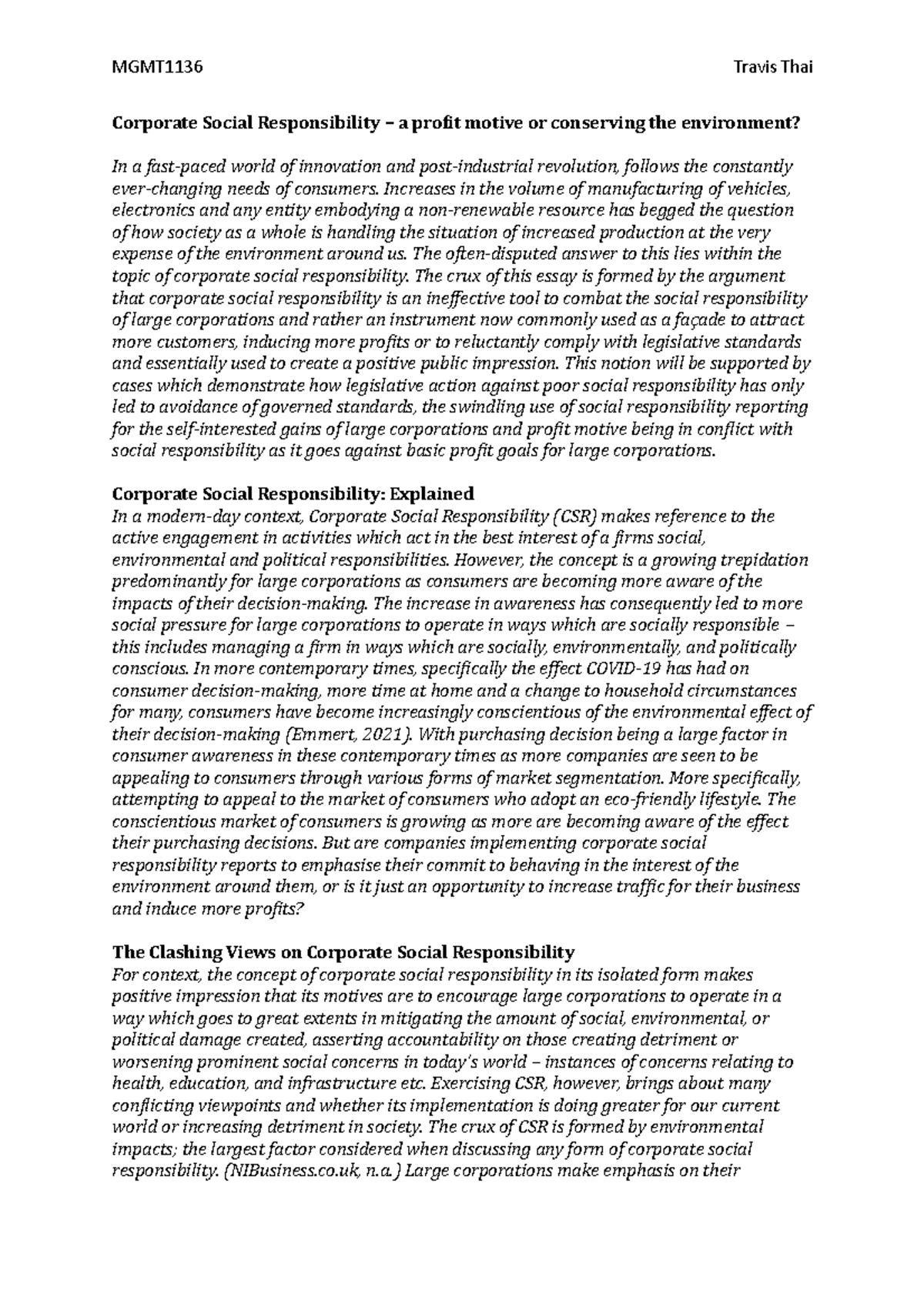 Corporate Social Responsibility (CSR): Profit Vs. Environmental Action ...