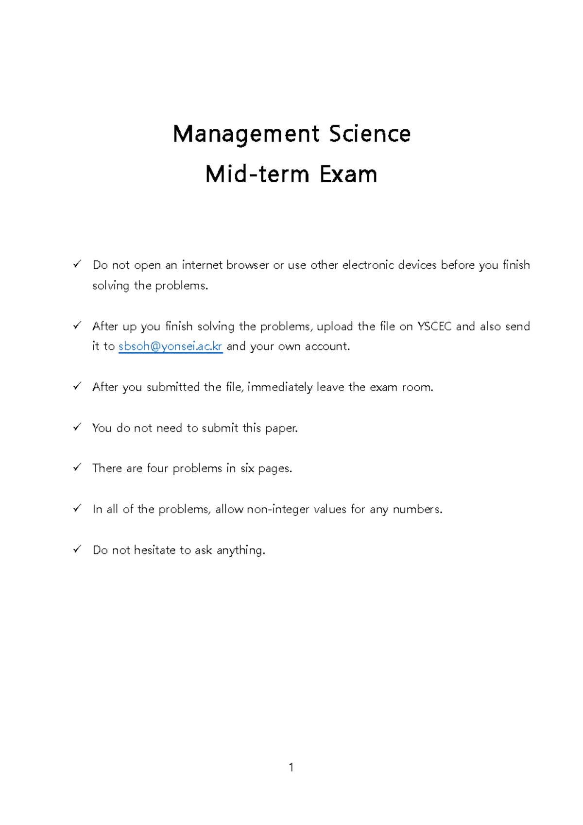 Management Science Midterm Exam: Problem Solving & Analysis - Studocu