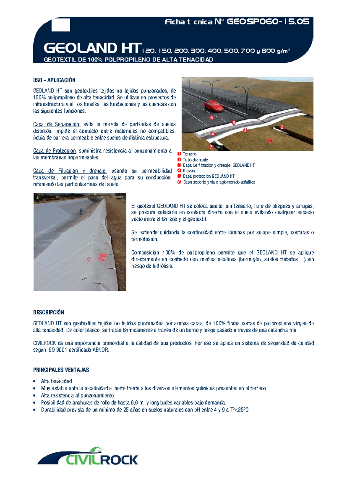 Ficha técnica GEOSP060-15: Geotextil GEOLAND HT 100% Polipropileno ...