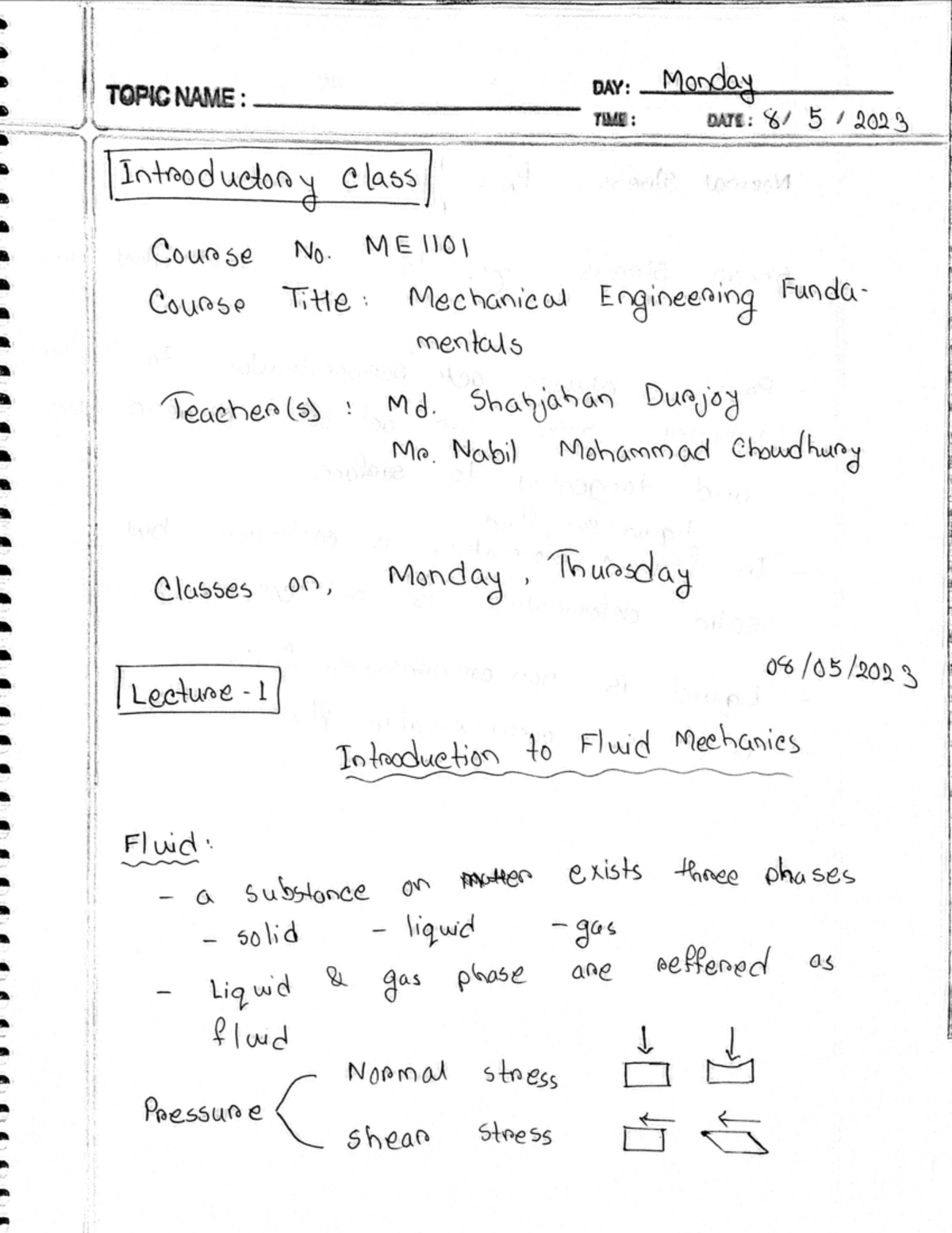 ME 1101 Fluid Mechanics Lecture Notes - Properties & Problems - Studocu