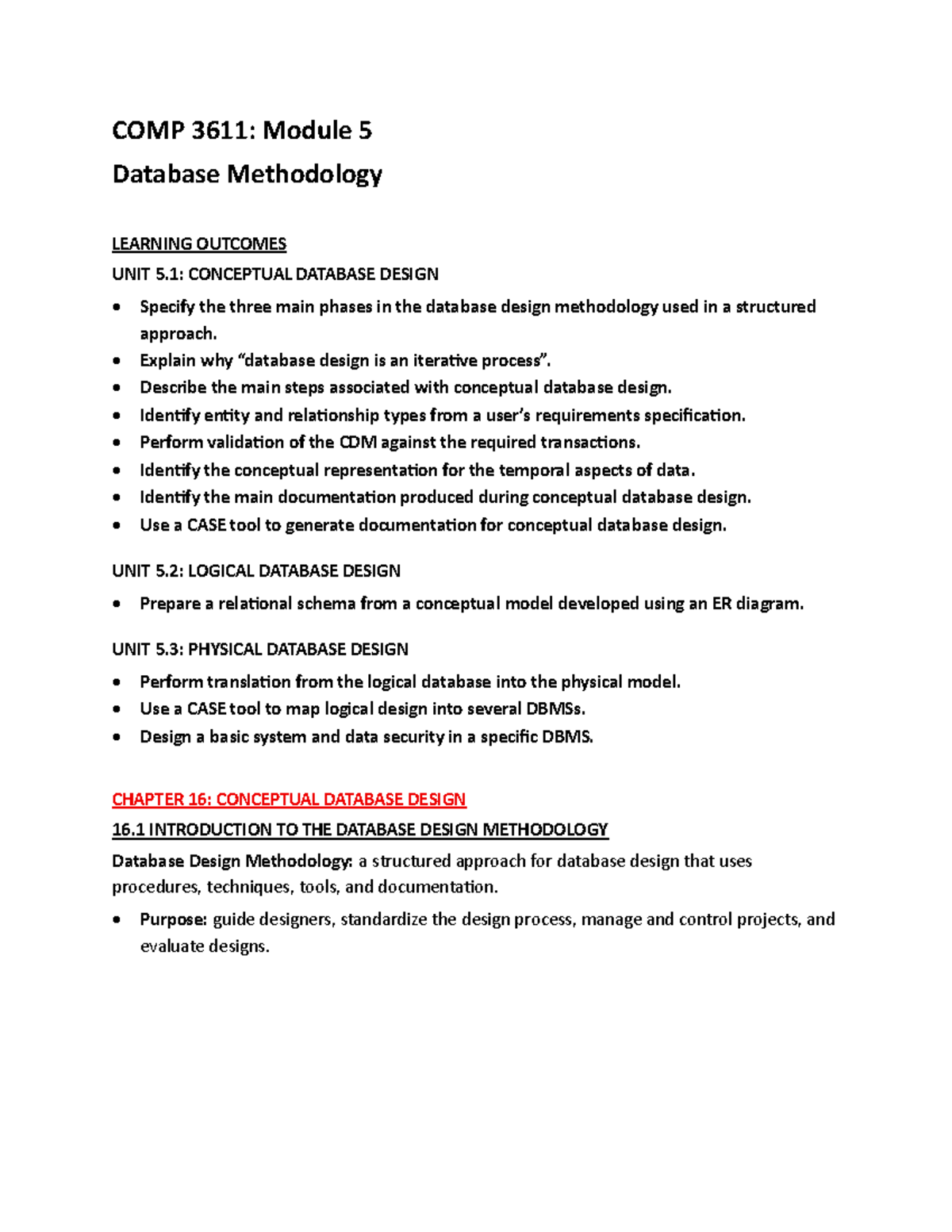 COMP 3611: Module 5 Database Methodology - Key Concepts and Design ...