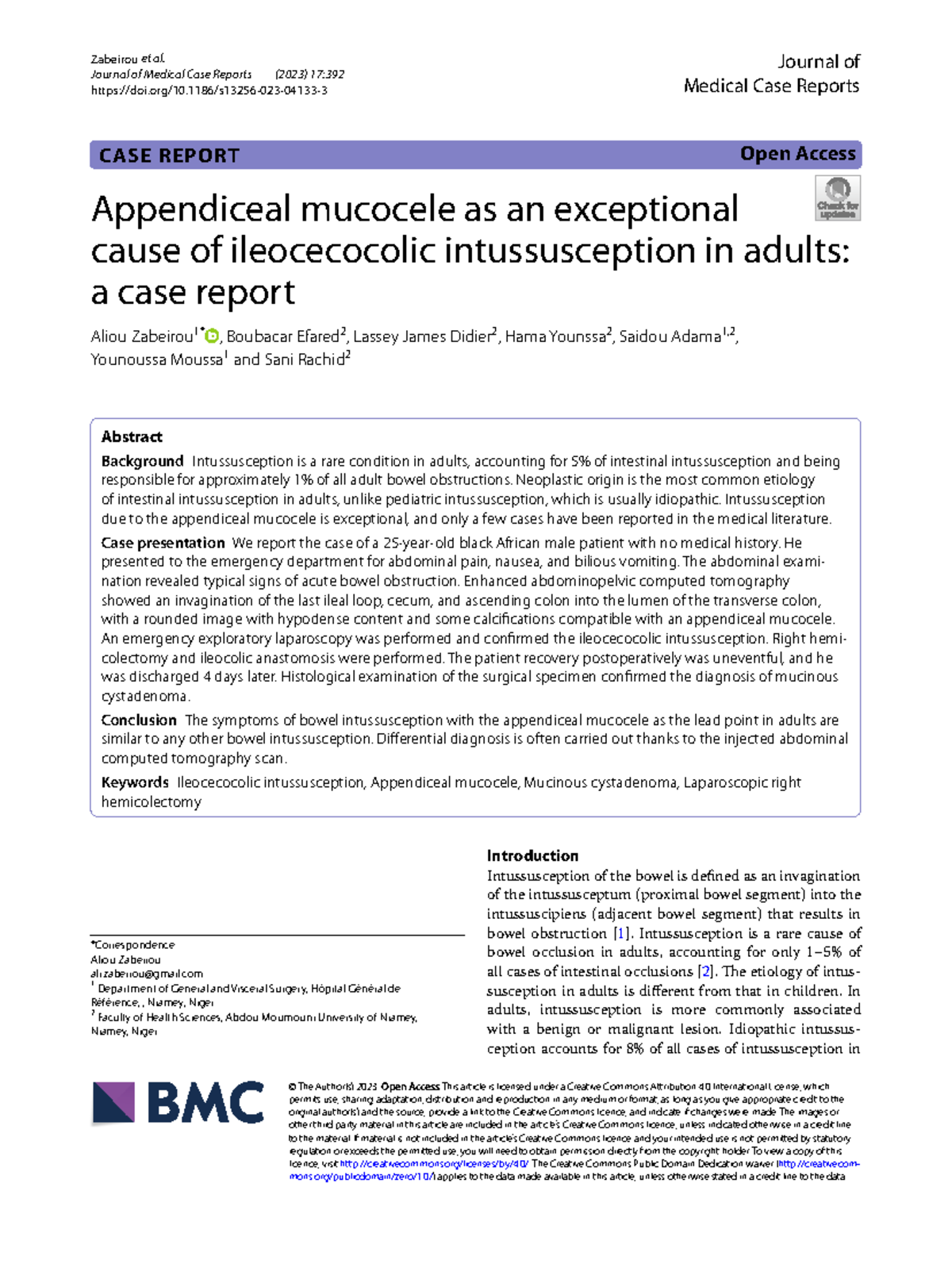 Case Study: Ileocecocolic Intussusception Due to Appendiceal Mucocele ...