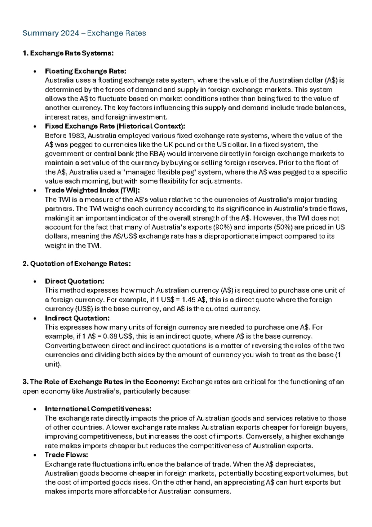 Summary 2024 - Exchange Rates Analysis and Implications - Studocu