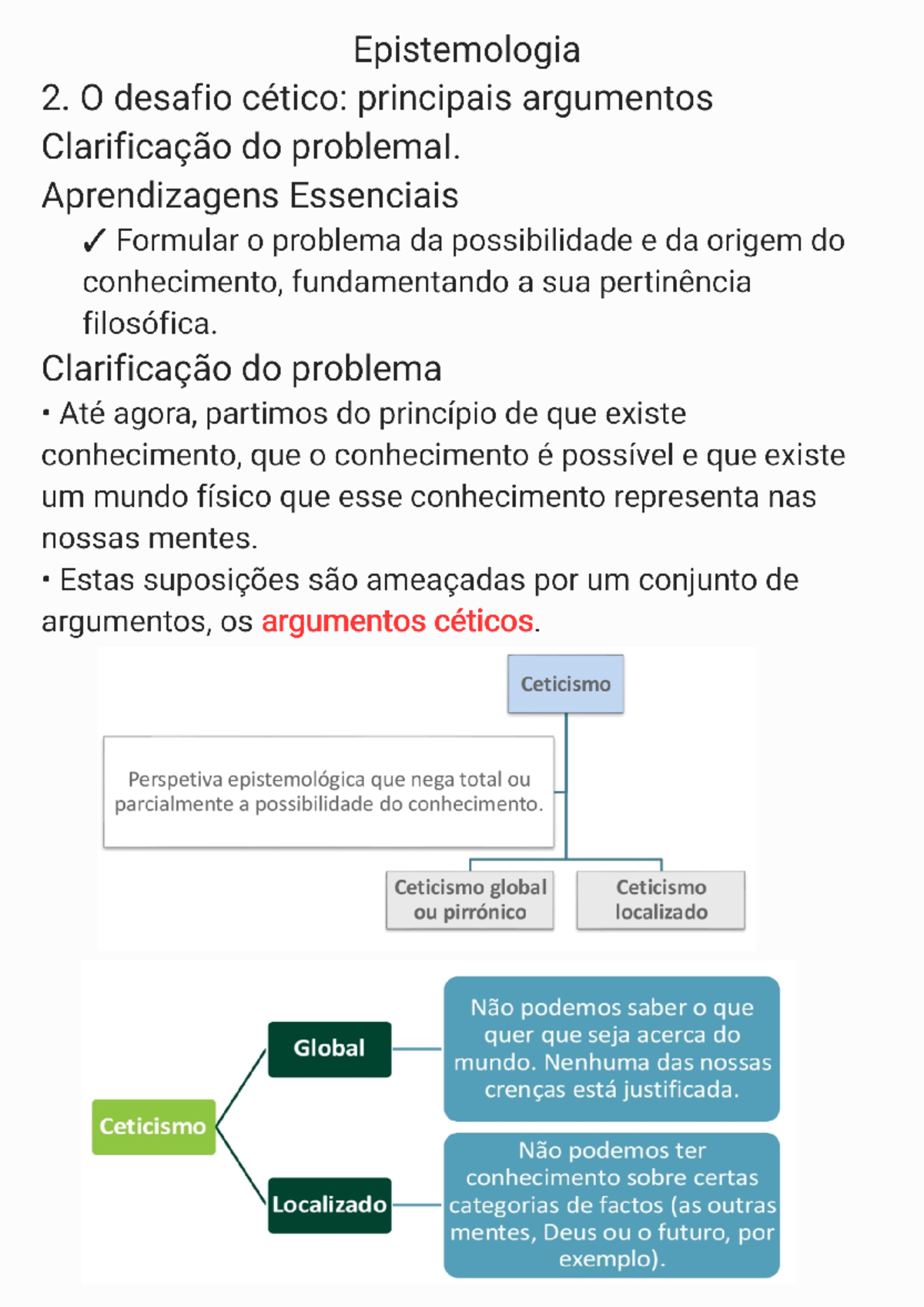 Epistemologia 2: O Desafio Cético e Seus Principais Argumentos - Studocu
