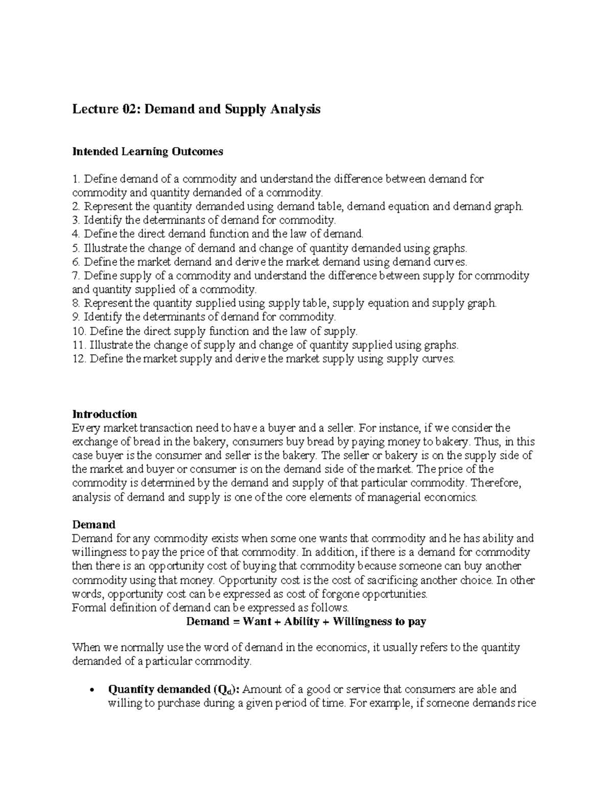 Lecture 02: Demand and Supply Analysis in Managerial Economics - Studocu