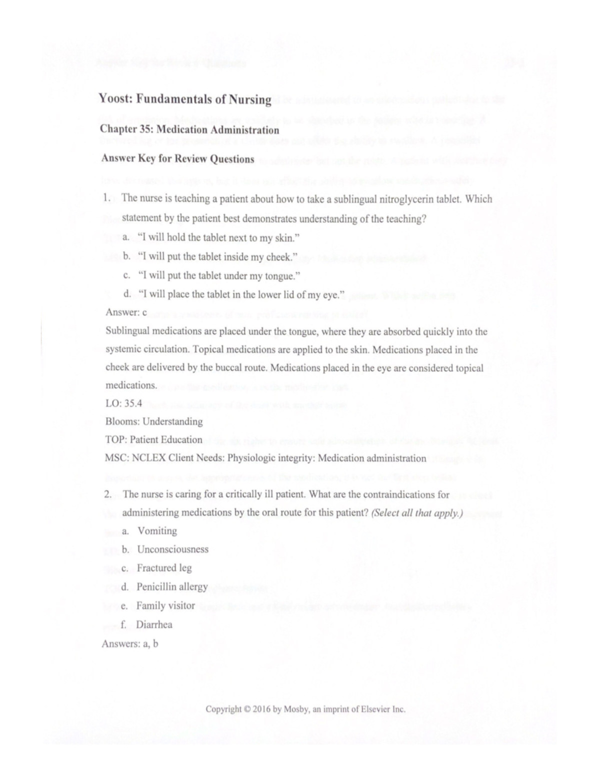 Fundamentals of Nursing (NURS 101) Chapter 35: Medication ...