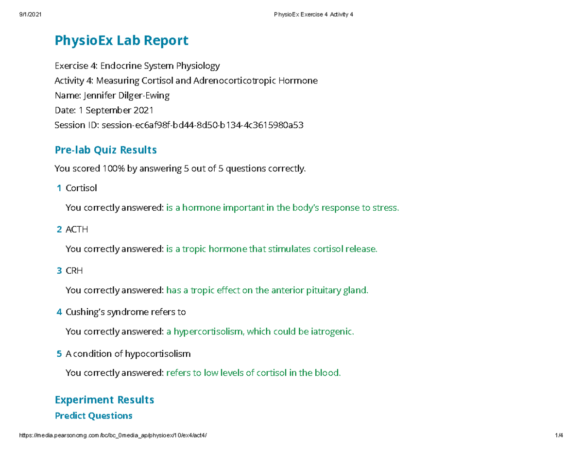 PhysioEx Endocrine System Lab Report: Activity 4 Insights - Studocu