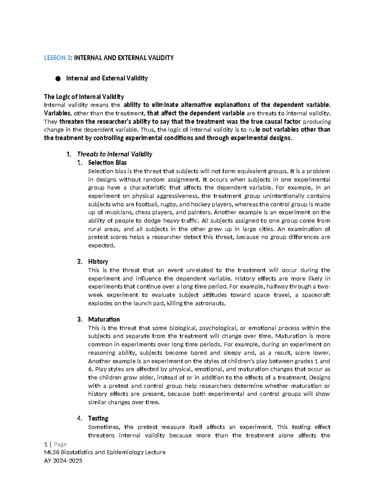 Module 6 lesson 3 enjoy lesson 3 internal and external validity