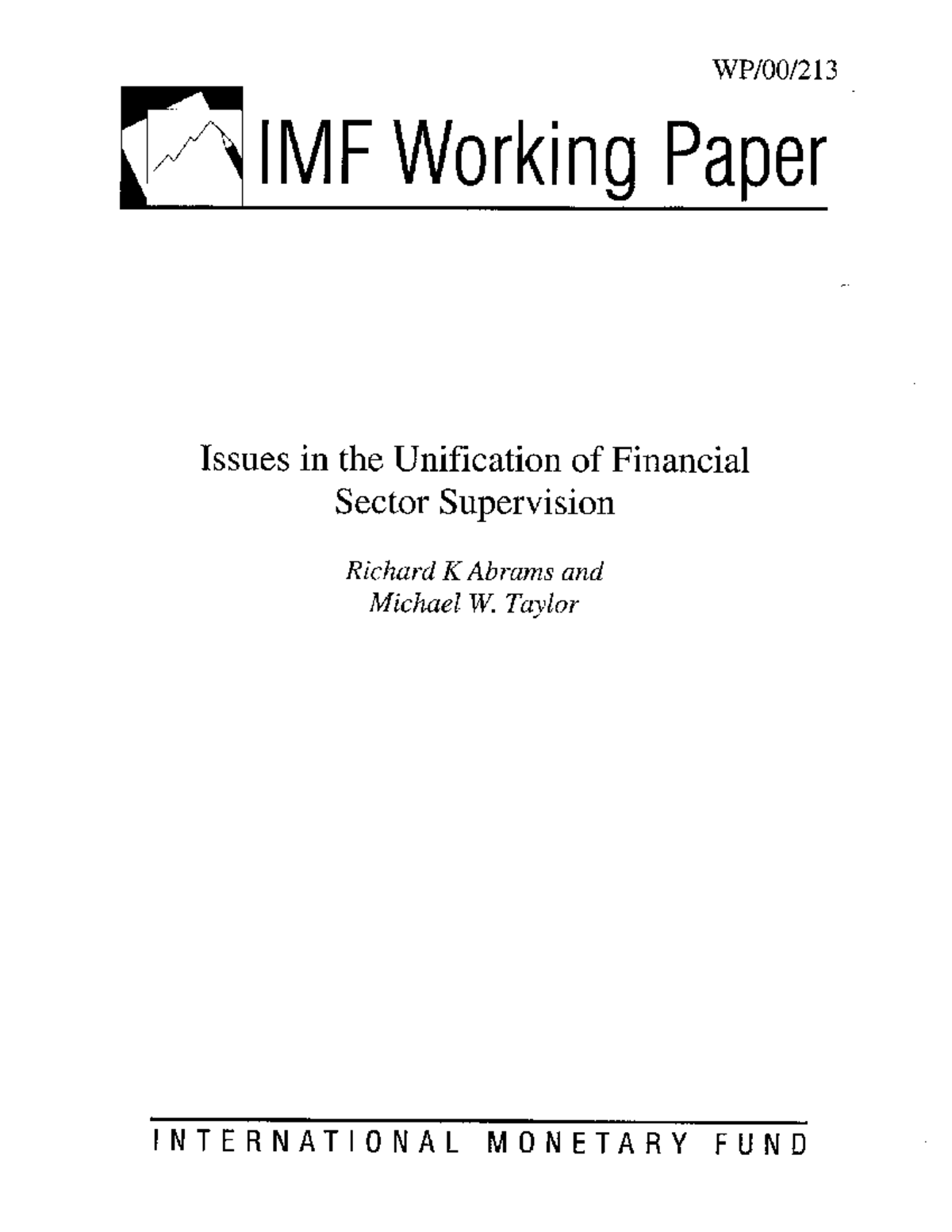 IMF Working Paper: Unification of Financial Sector Supervision Analysis ...