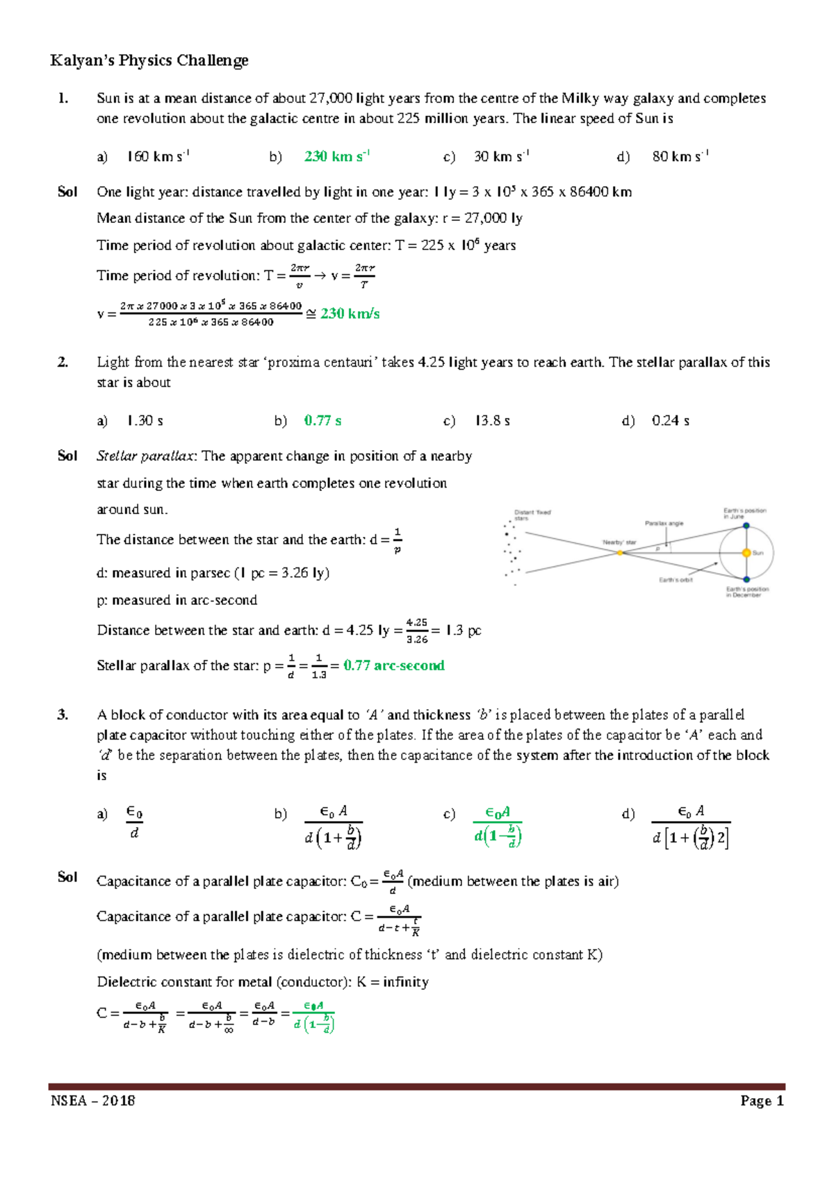 NSEA 2018 Solutions: Astrophysics, Mechanics, and Mathematics Problems ...