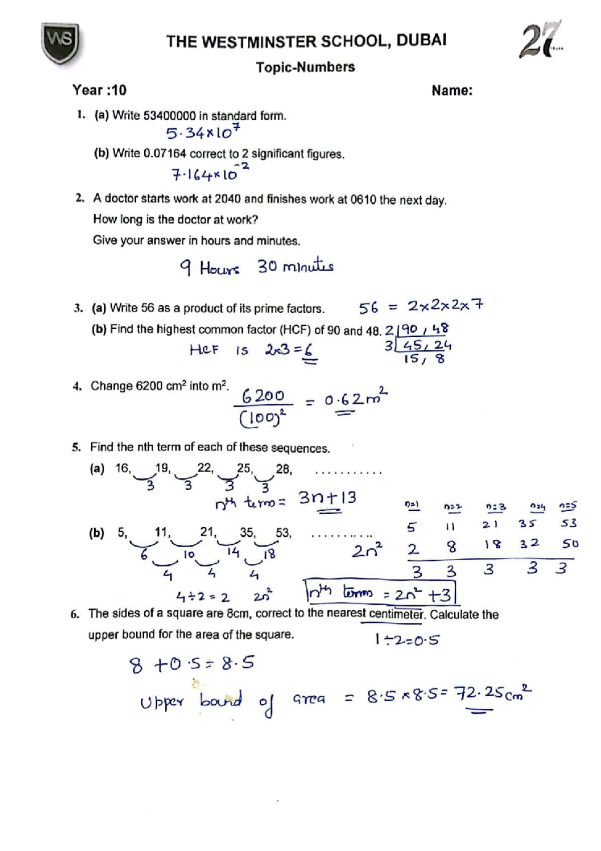 Year 10 Numbers MS - Worksheet (WS) on Mathematical Concepts - Studocu