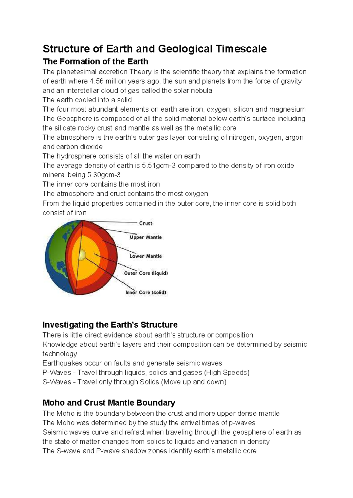Earth and Environmental Study Notes: Structure and Geological Timescale ...