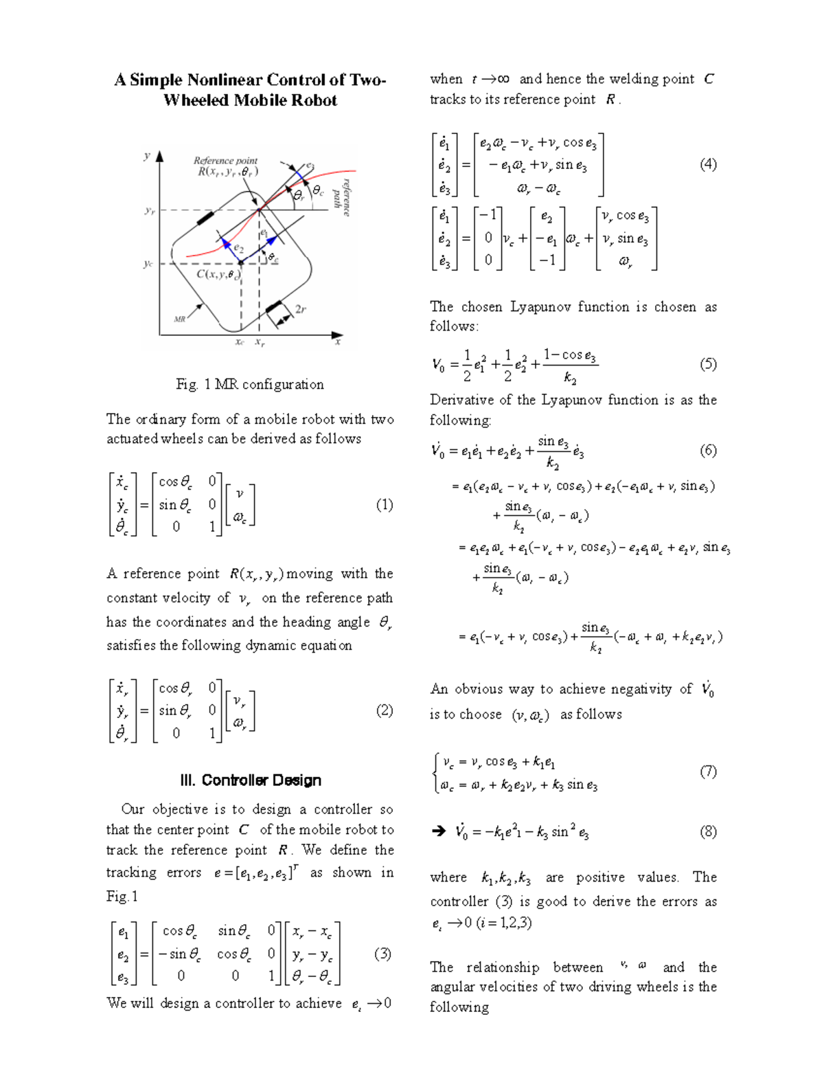 Nonlinear Control Design for Two-Wheeled Mobile Robot (ENG 101) - Studocu